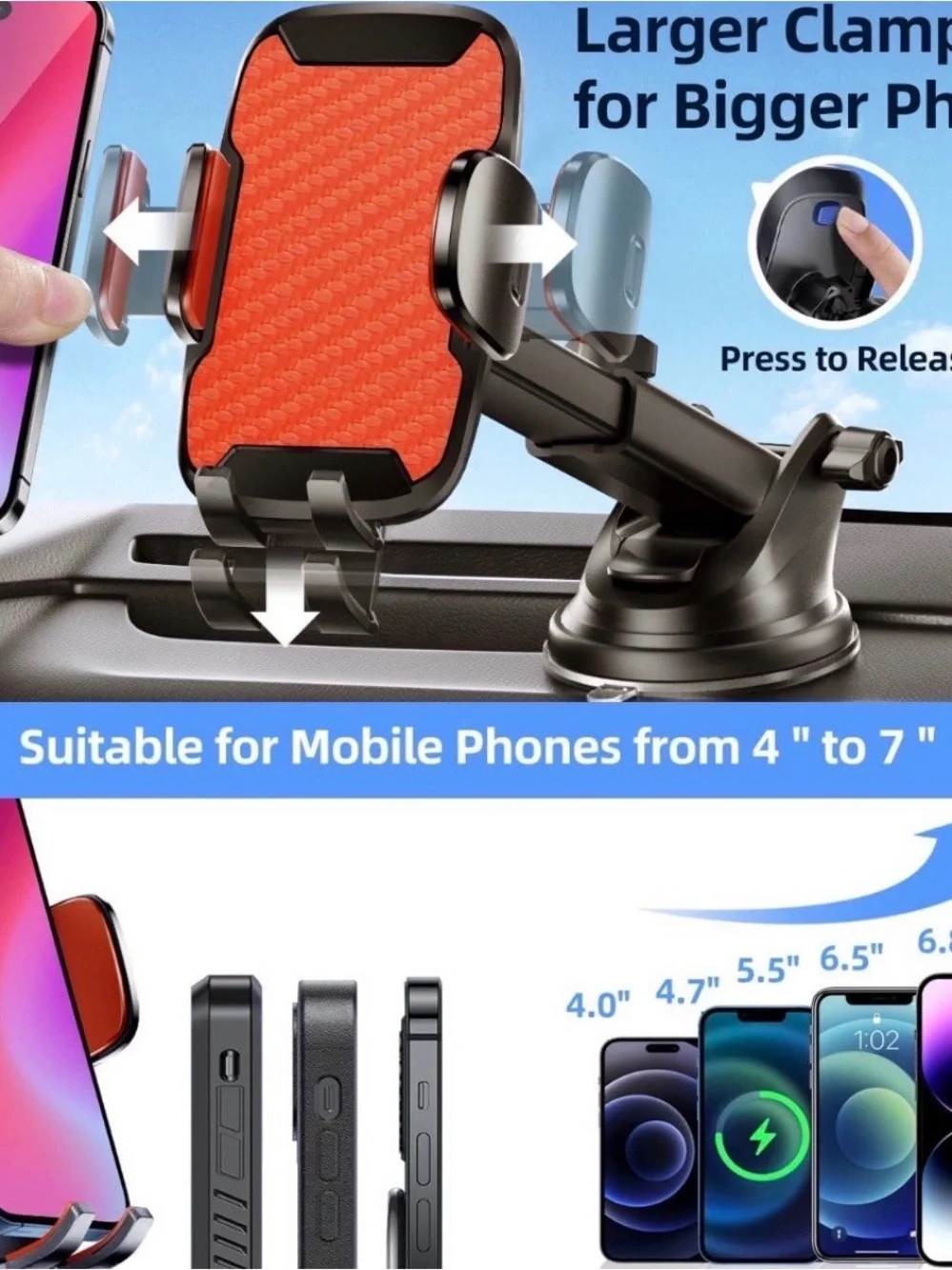3-in-1 Universal Car Phone Mount – Dashboard, Windshield & Air Vent Holde